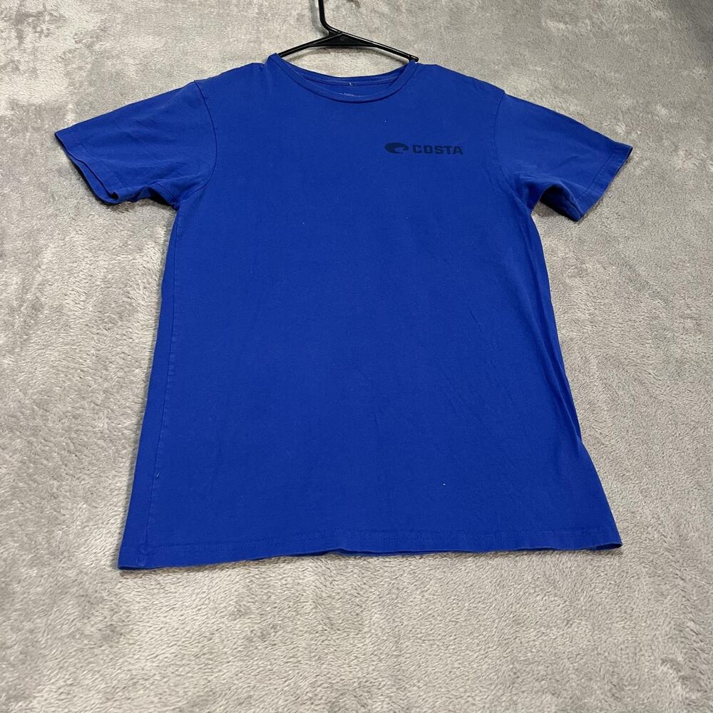 Costa Shirt Mens Small Blue Fishing Outdoor Tee Flag Logo Short Sleeve Casual